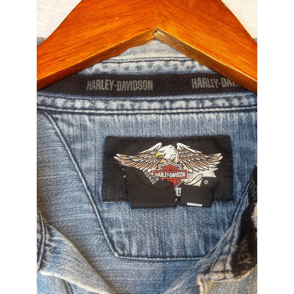 Harley Davidson Denim Shirt Mens Long Sleeve Button Up V Twin Power Embroidered - Picture 10 of 16